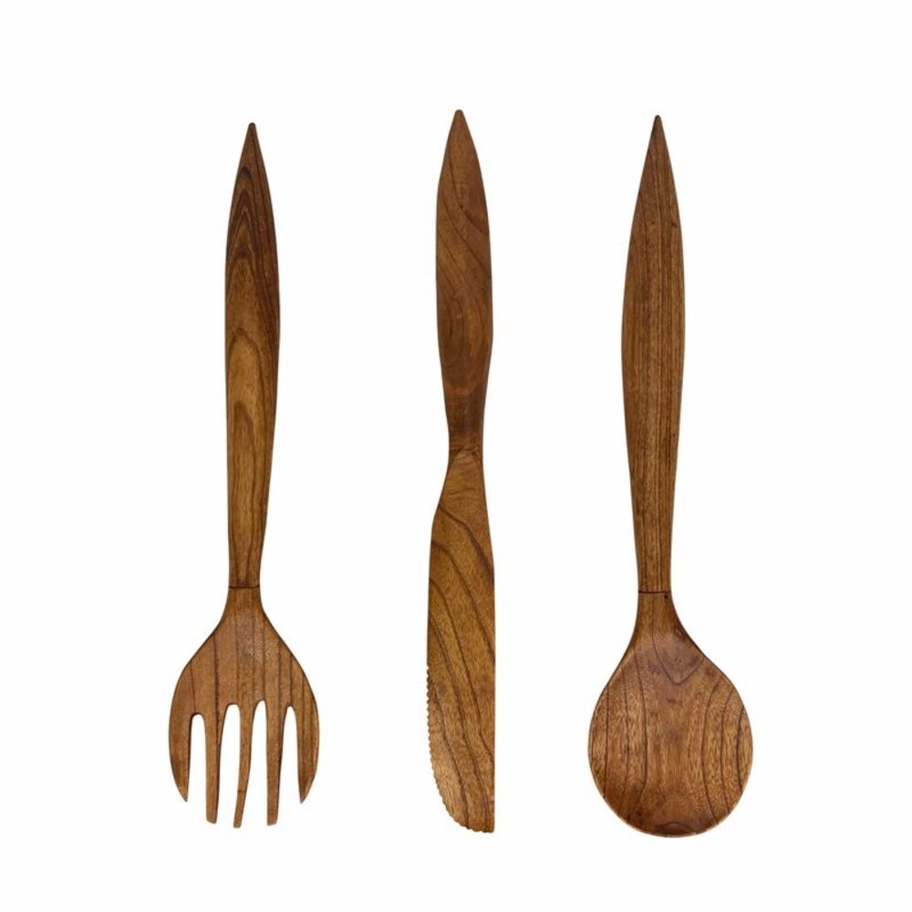 Oversized Wooden Cutlery Wall Art Set Spoon Fork Knife 24 Inch Kitchen Decor